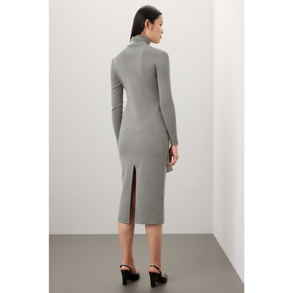 Toccin Gray Knit Tie Front Turtleneck Long Sleeve Sweater Midi Dress Sz M - Picture 3 of 15